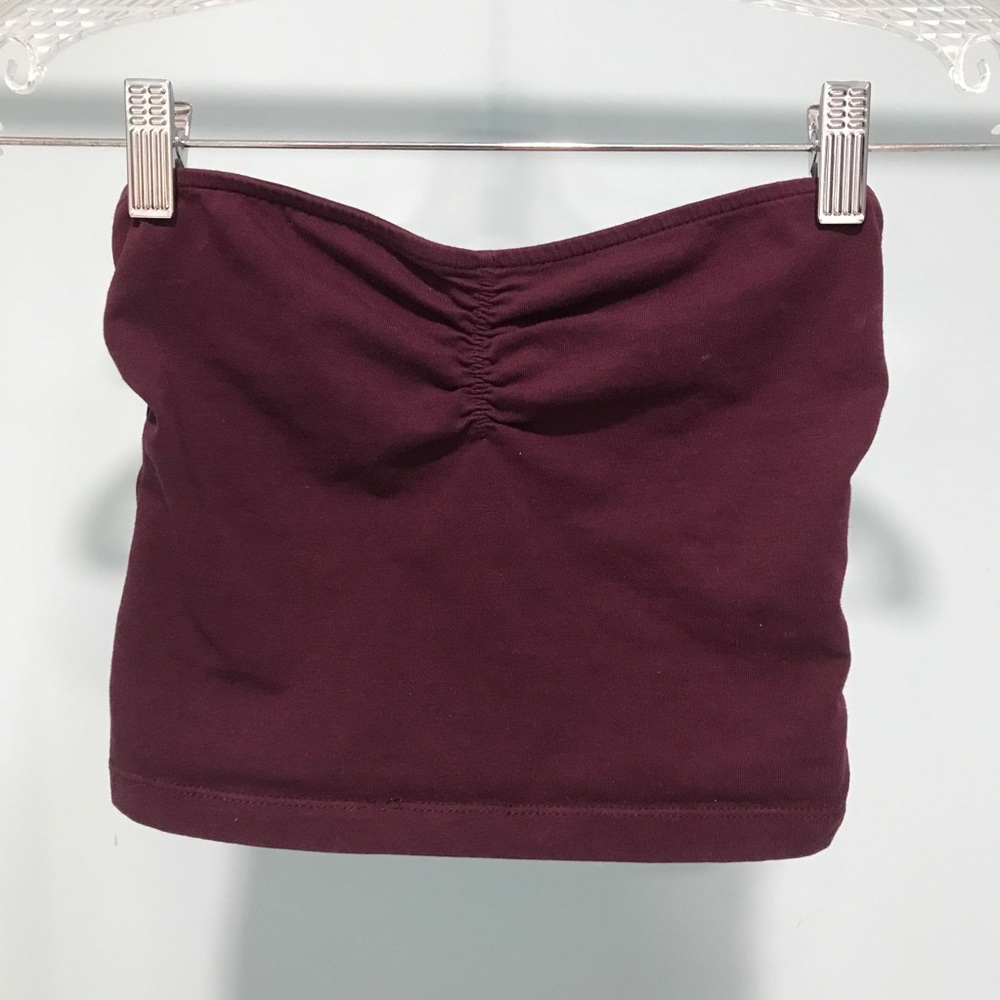 Garage Maroon Long Strapless Ruched Bandeau Size S